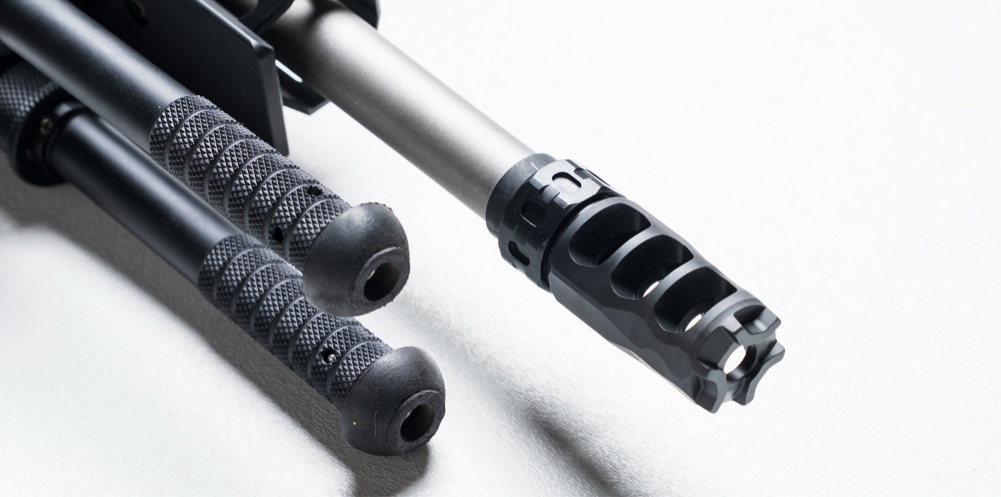 Macro Photo of a Precision Armament Hypertap&reg; on the end of a rifle