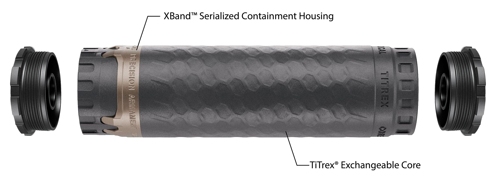 The TiTrex suppressor with OPEN SOURCE&reg; Direct Thread/HUB mount, Universal Front Cap
